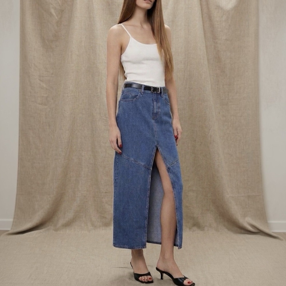 Madewell Denim Mid-Rise Maxi Skirt Blue‎ Denim Size 26 Capsule Minimalist Preppy